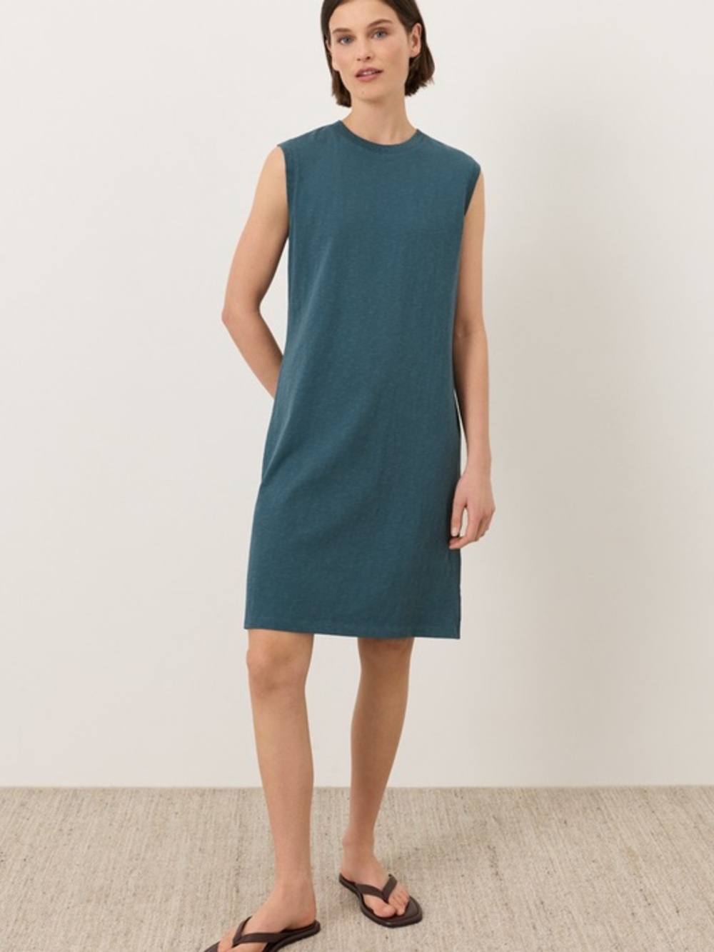 Pact Organic Soft-Slub Essential Muscle Tee Dress Color Deep Aqua Size Small - Picture 1 of 6